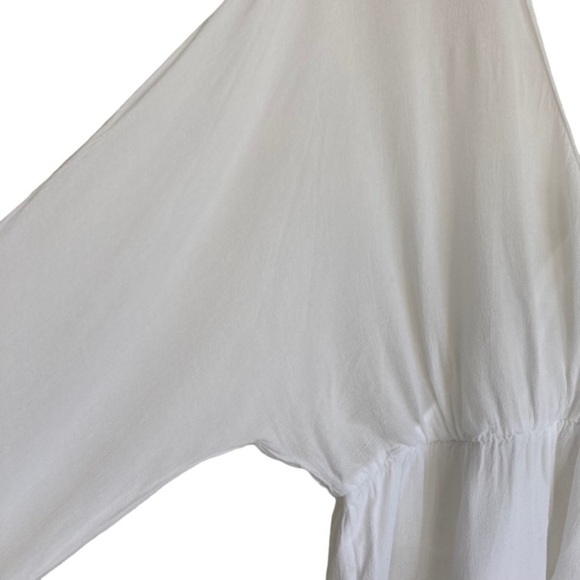 Zara Sheer Faux-Wrap Blouse w Tie Dolman Sleeve Ruffled Collared White Sz S - Picture 5 of 14